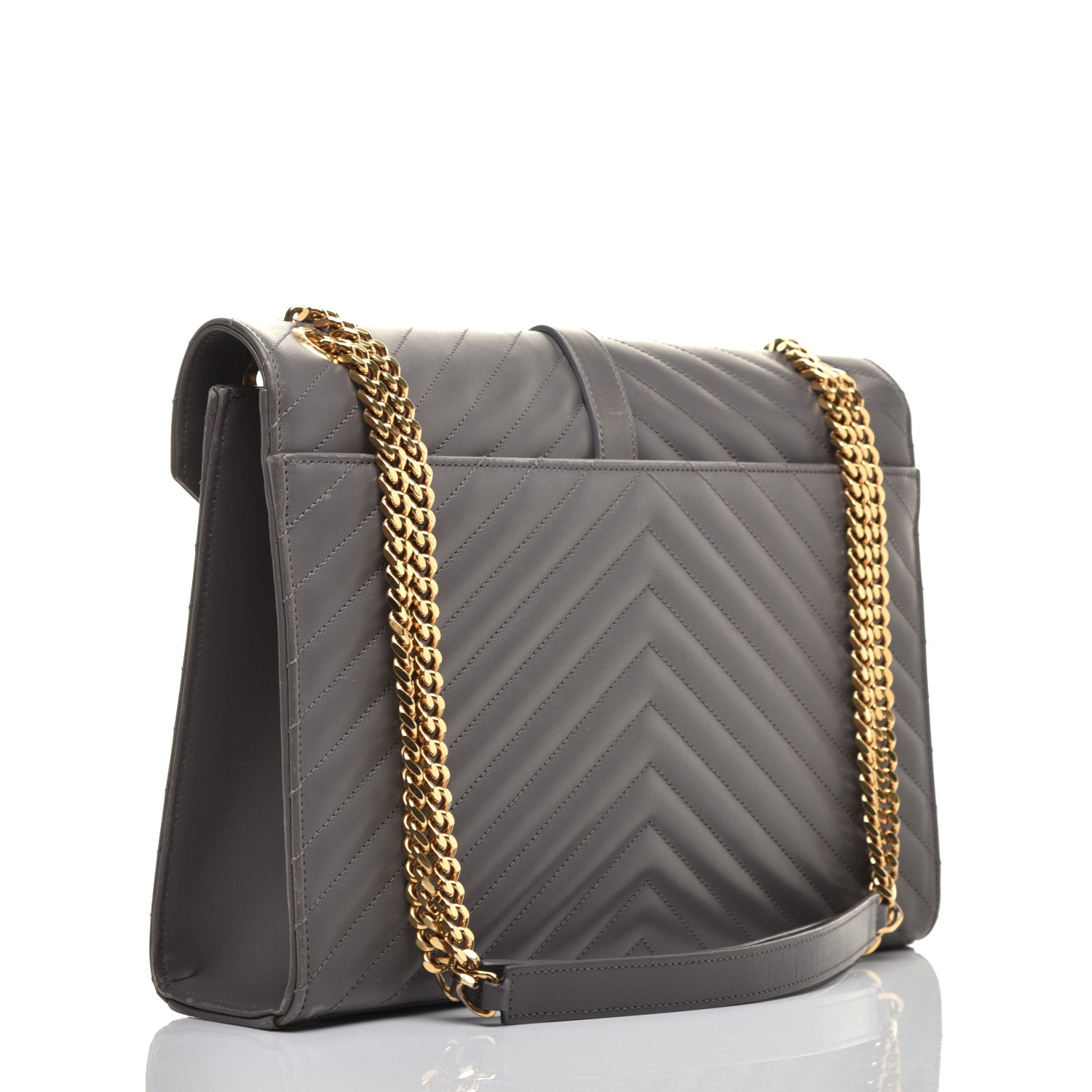Saint Laurent Grain De Poudre Matelasse Chevron Large Monogram Satchel Earth 3 of 8