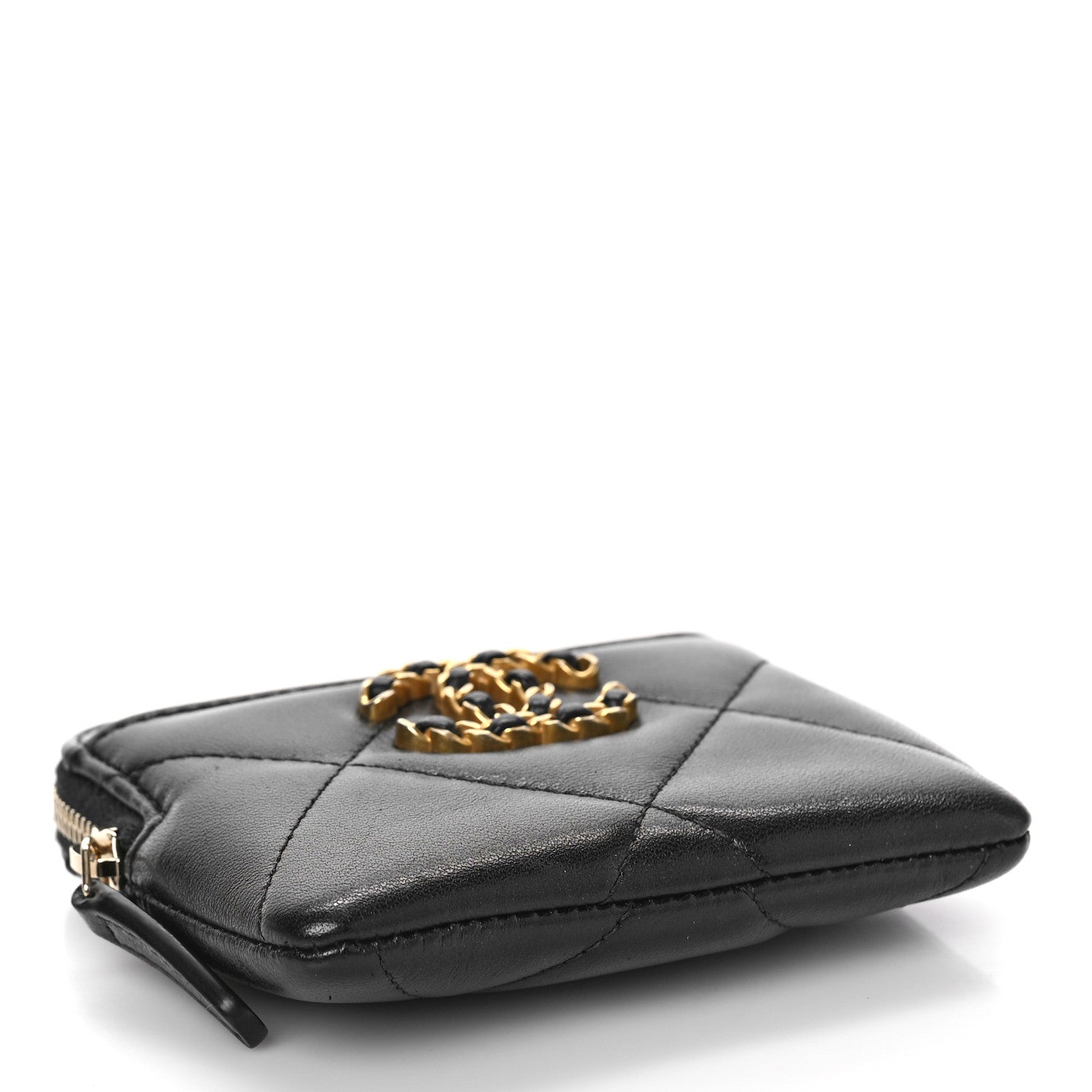 Chanel Lambskin Quilted Chanel 19 Zip Card Holder Wallet Black 4 of 10