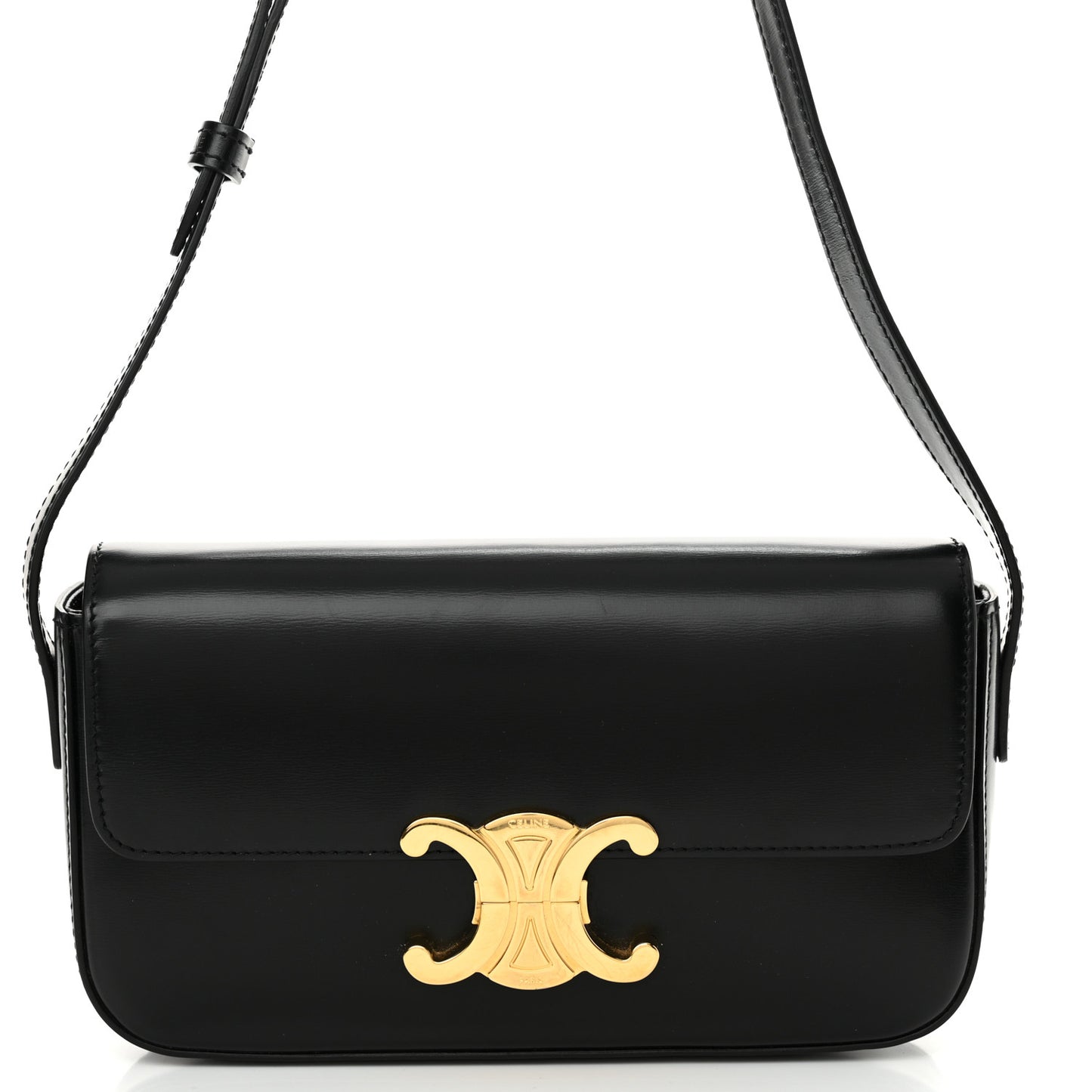 Shiny Calfskin Triomphe Shoulder Bag Black
