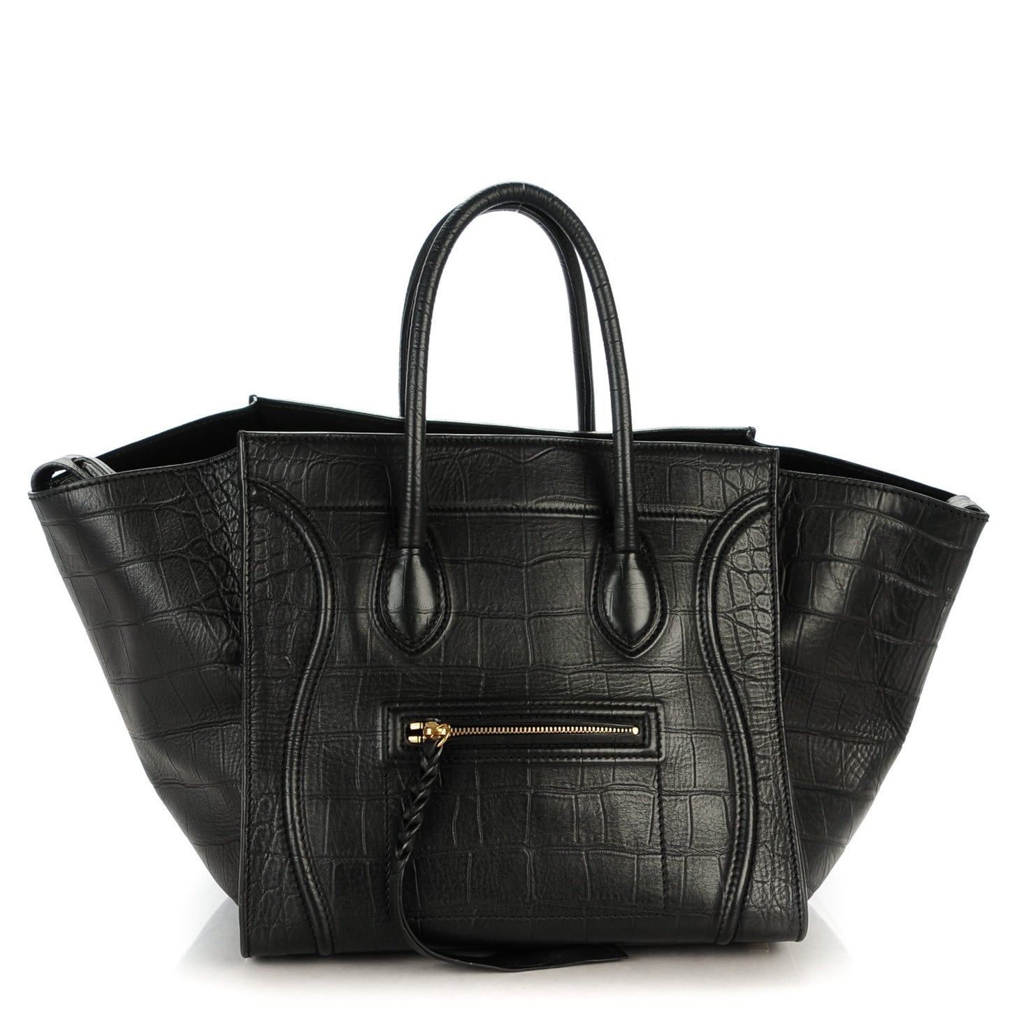 Crocodile Embossed Calfskin Medium Phantom Luggage Black