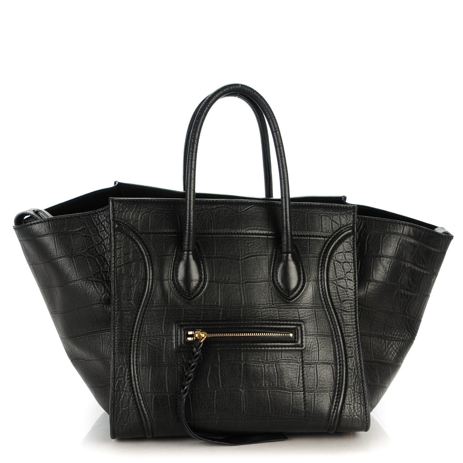 Celine Crocodile Embossed Calfskin Medium Phantom Luggage Black 1 of 7