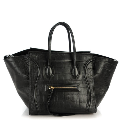 Celine Crocodile Embossed Calfskin Medium Phantom Luggage Black 1 of 7