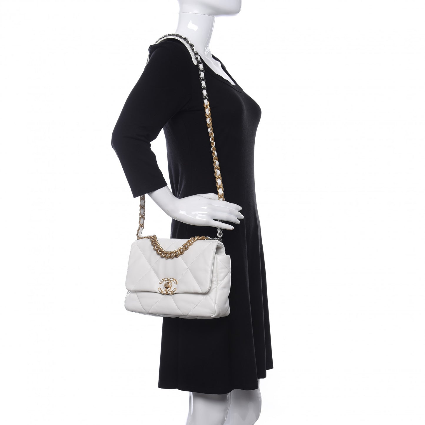 Shiny Goatskin Quilted Medium Chanel 19 Flap White