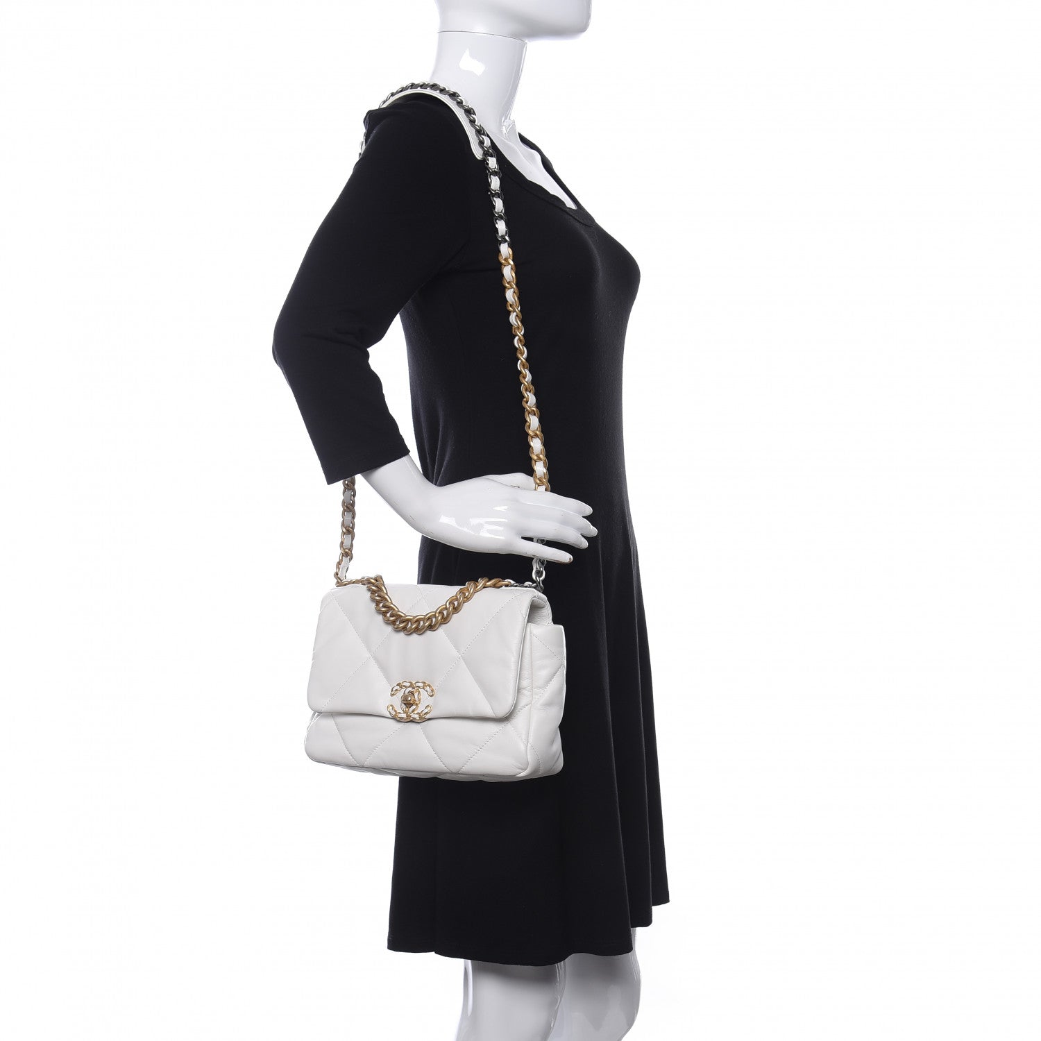 Chanel Shiny Goatskin Quilted Medium Chanel 19 Flap White 2 of 11