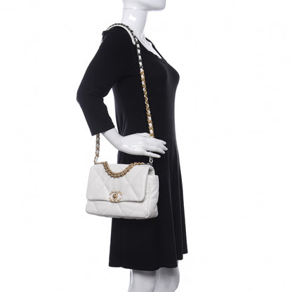 Chanel Shiny Goatskin Quilted Medium Chanel 19 Flap White 2 of 11