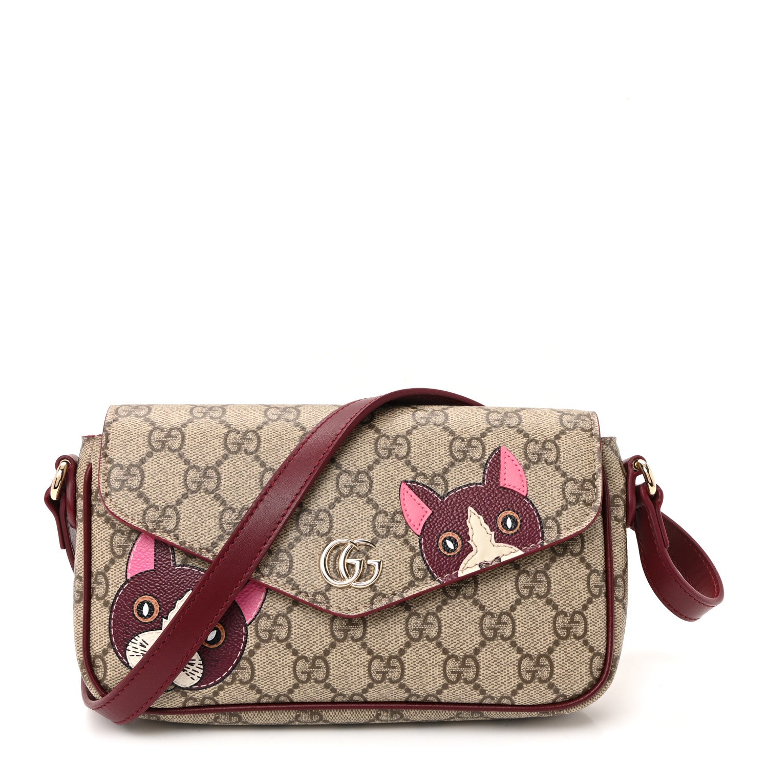 Gucci GG Supreme Monogram Cat Print Mini Shoulder Bag Beige Ebony Rosso Ancora 1 of 9