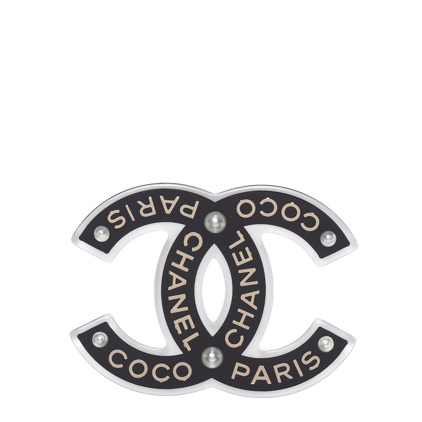Resin Pearl CC Coco Brooch Black