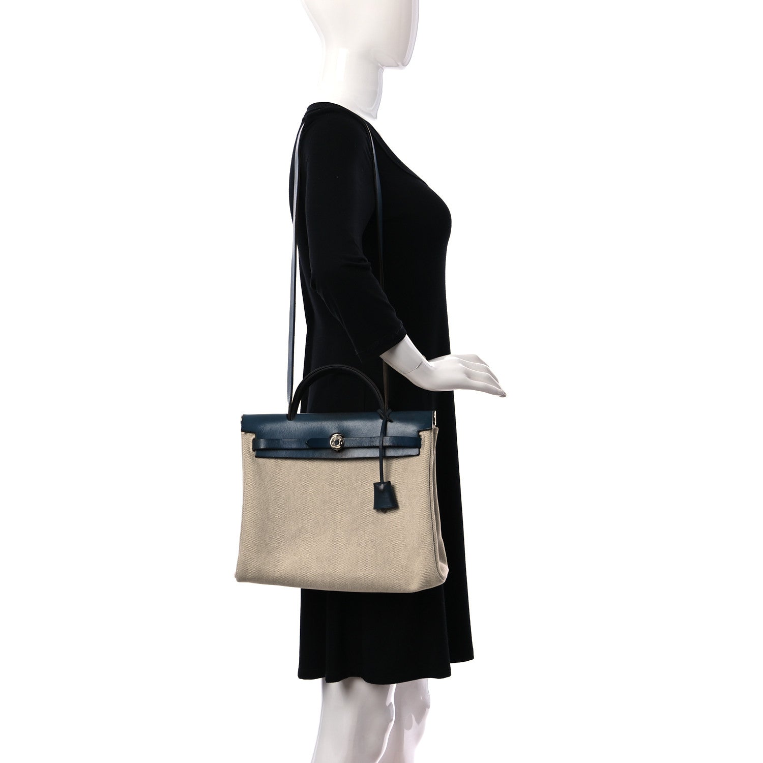 Hermes Toile Vache Calfskin Herbag PM 30 Navy Bleu Natural 2 of 26