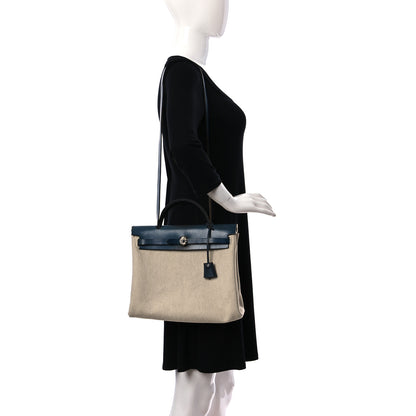 Hermes Toile Vache Calfskin Herbag PM 30 Navy Bleu Natural 2 of 26