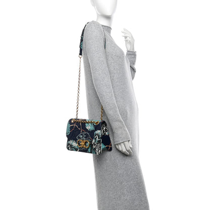 Salvatore Ferragamo Calfskin Quilted Floral Printed Gancini Flap Bag Blue Multicolor 2 of 11