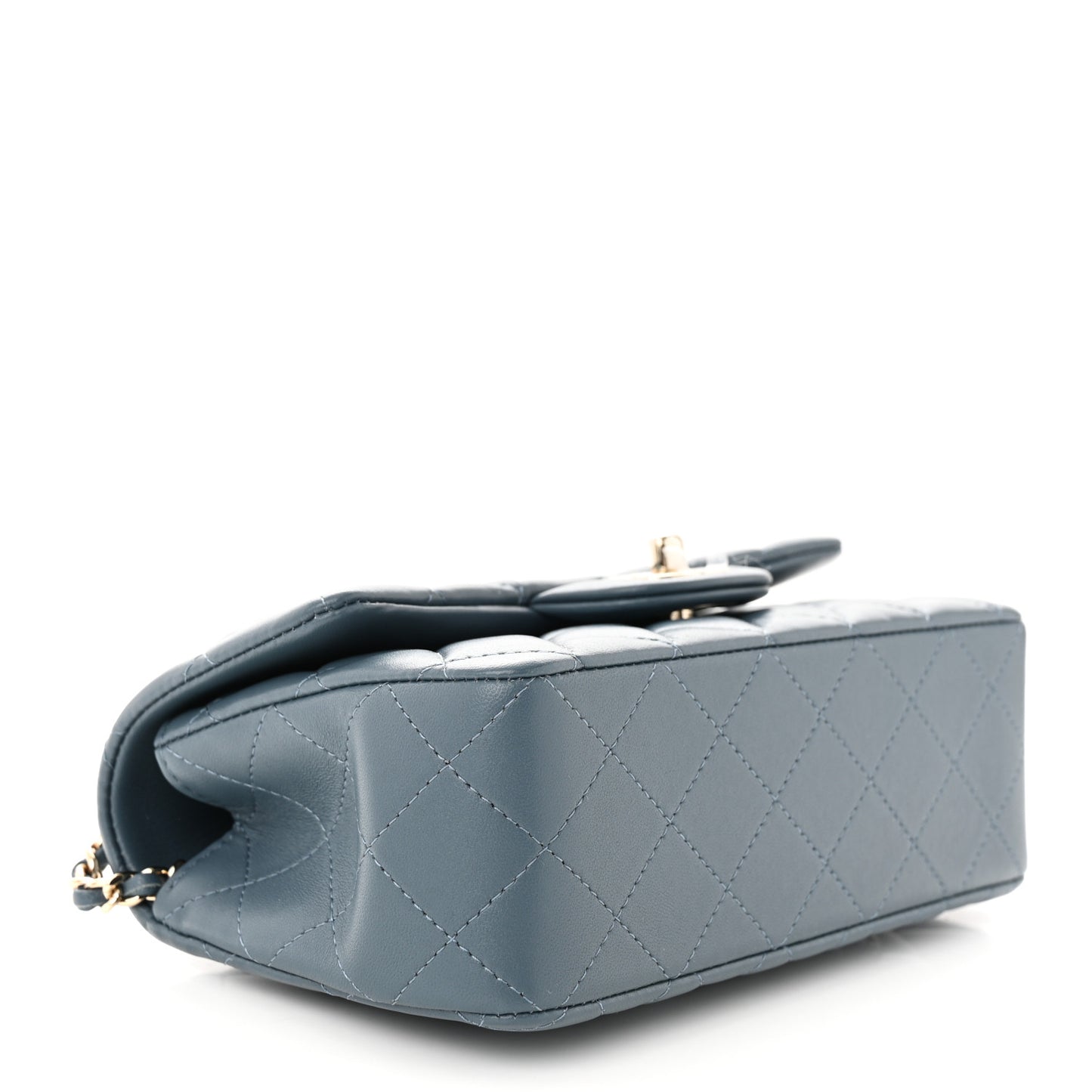 Lambskin Quilted Mini Top Handle Rectangular Flap Blue