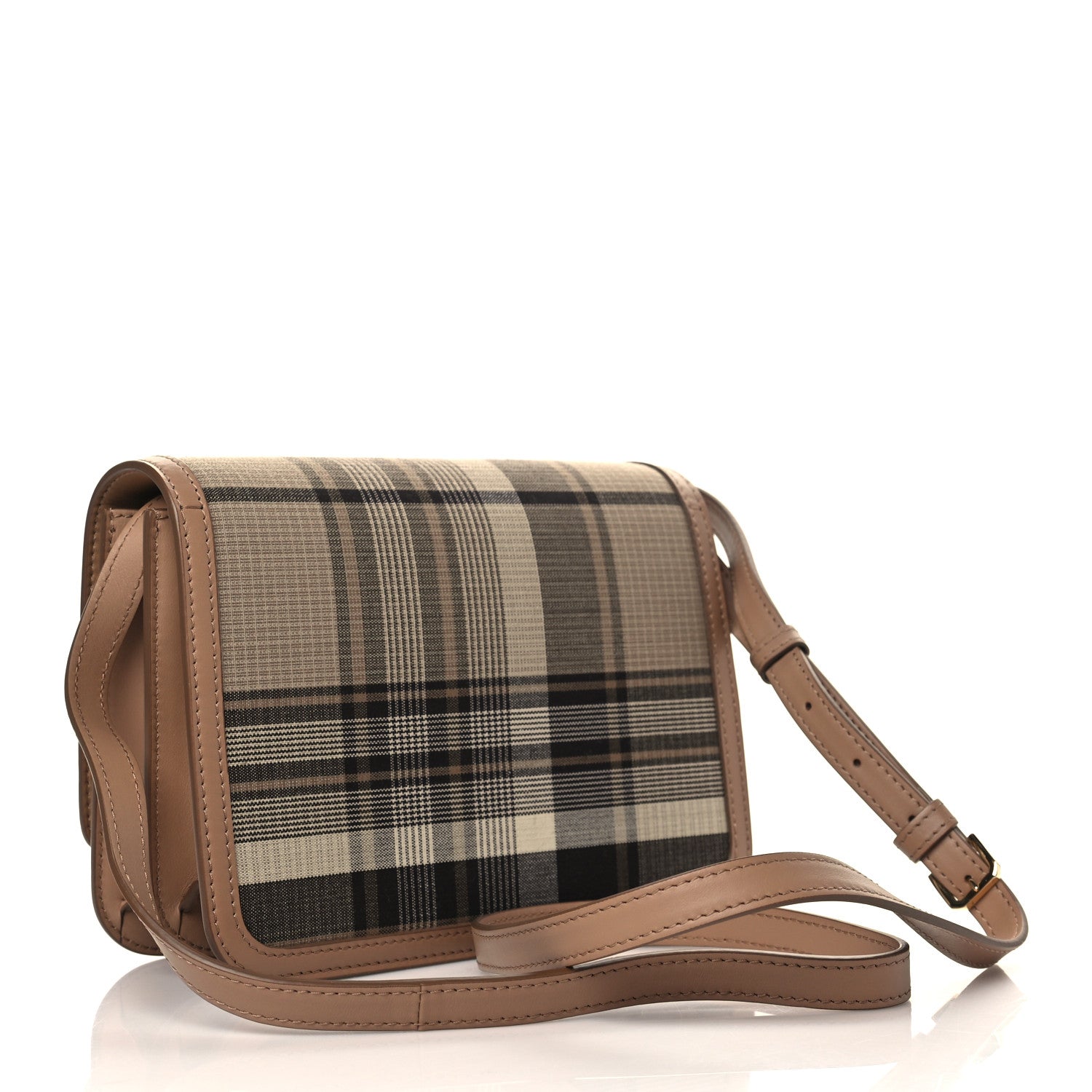 Burberry Calfskin Tartan Print Small TB Bag Light Fawn 3 of 11
