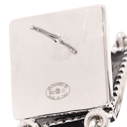Chanel Metal Crystal Cha-Nel Logo Drop Earrings Silver 4 of 5