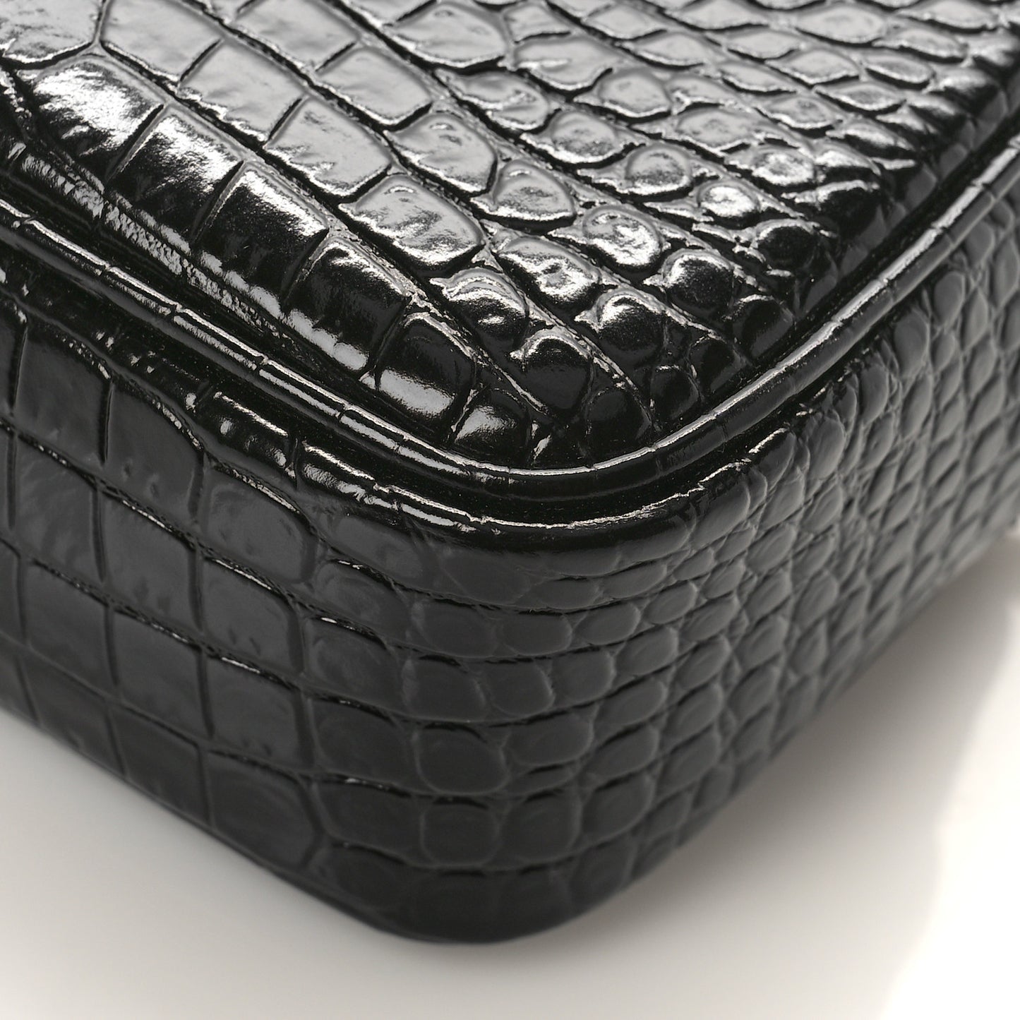 Patent Calfskin Crocodile Embossed Monogram Lou Belt Bag Black