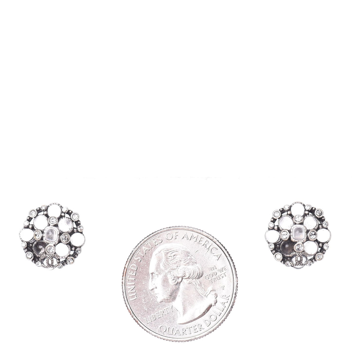 Crystal CC Round Earrings Silver