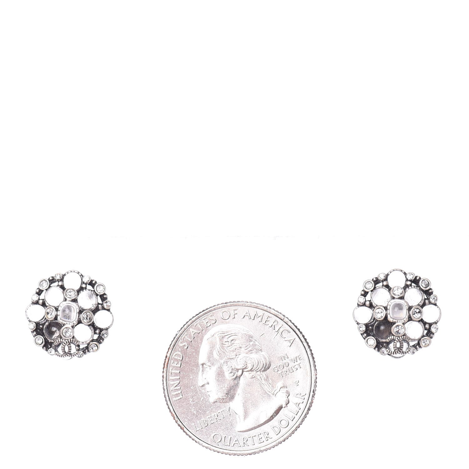 Chanel Crystal CC Round Earrings Silver 2 of 5