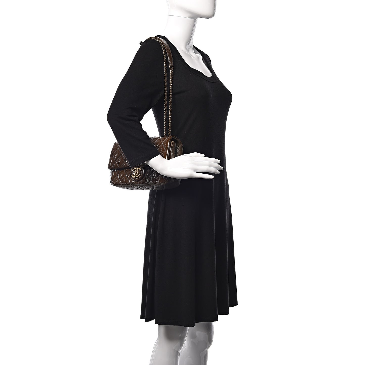 Patent Goatskin Quilted Medium CC Eyelet Flap Khaki