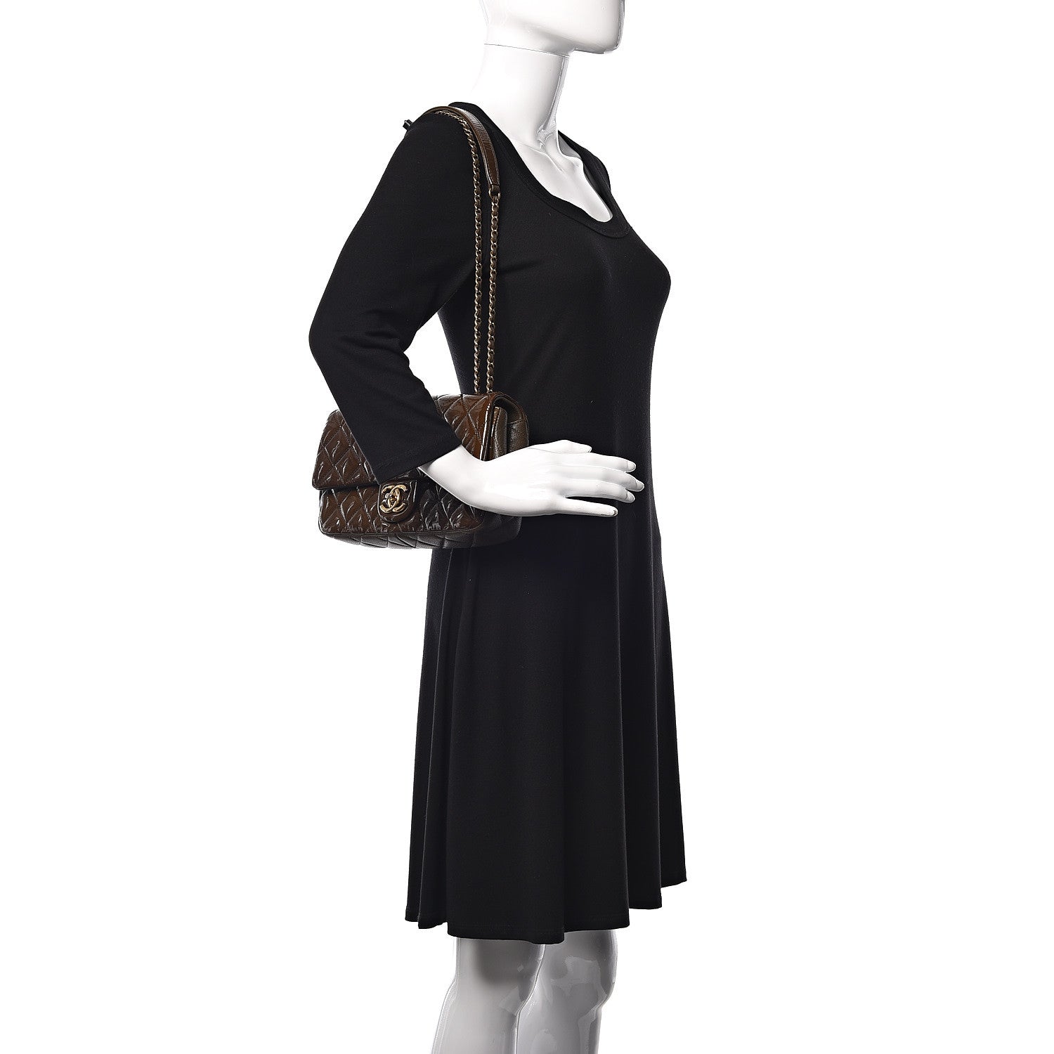 Chanel Patent Goatskin Quilted Medium CC Eyelet Flap Khaki 2 of 11