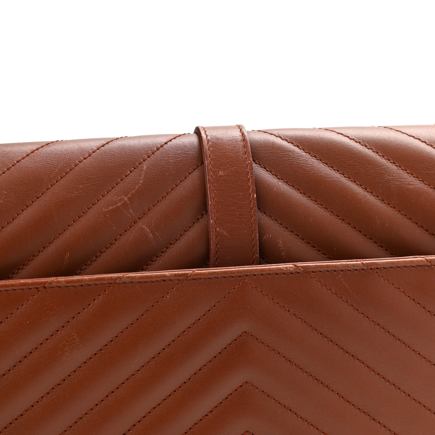 Smooth Calfskin Matelasse Chevron Large Monogram Satchel Brown Brown