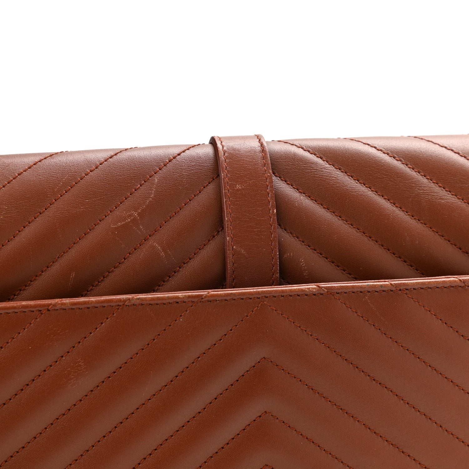 Saint Laurent Smooth Calfskin Matelasse Chevron Large Monogram Satchel Brown Brown 16 of 16
