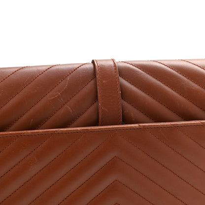 Saint Laurent Smooth Calfskin Matelasse Chevron Large Monogram Satchel Brown Brown 16 of 16