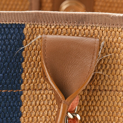 Chanel Straw Raffia Calfskin Striped Medium Deauville Tote Khaki Beige Navy Blue 17 of 19