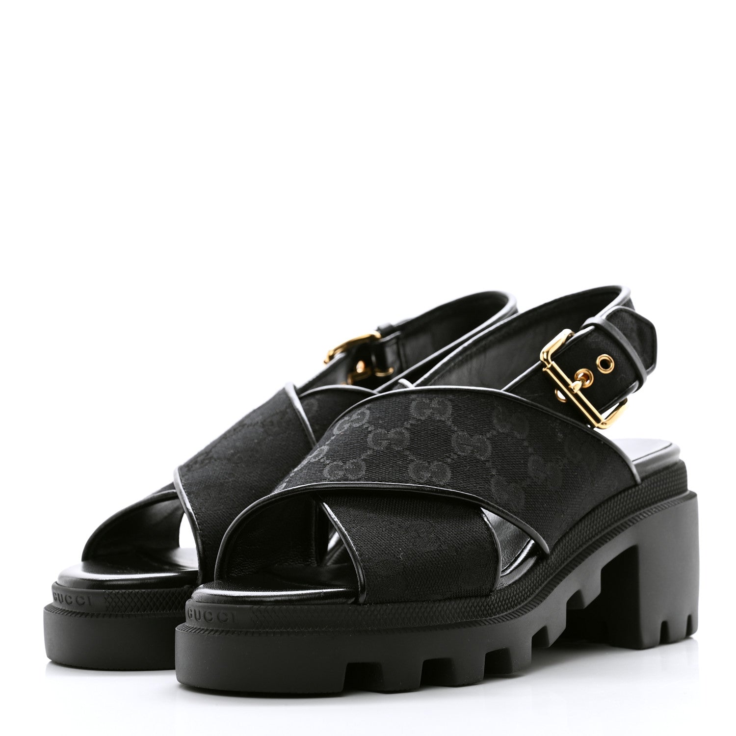 Gucci Monogram Granada Kid Trip 40/72mm Lug Sole Sandals 36.5 Black 3 of 9