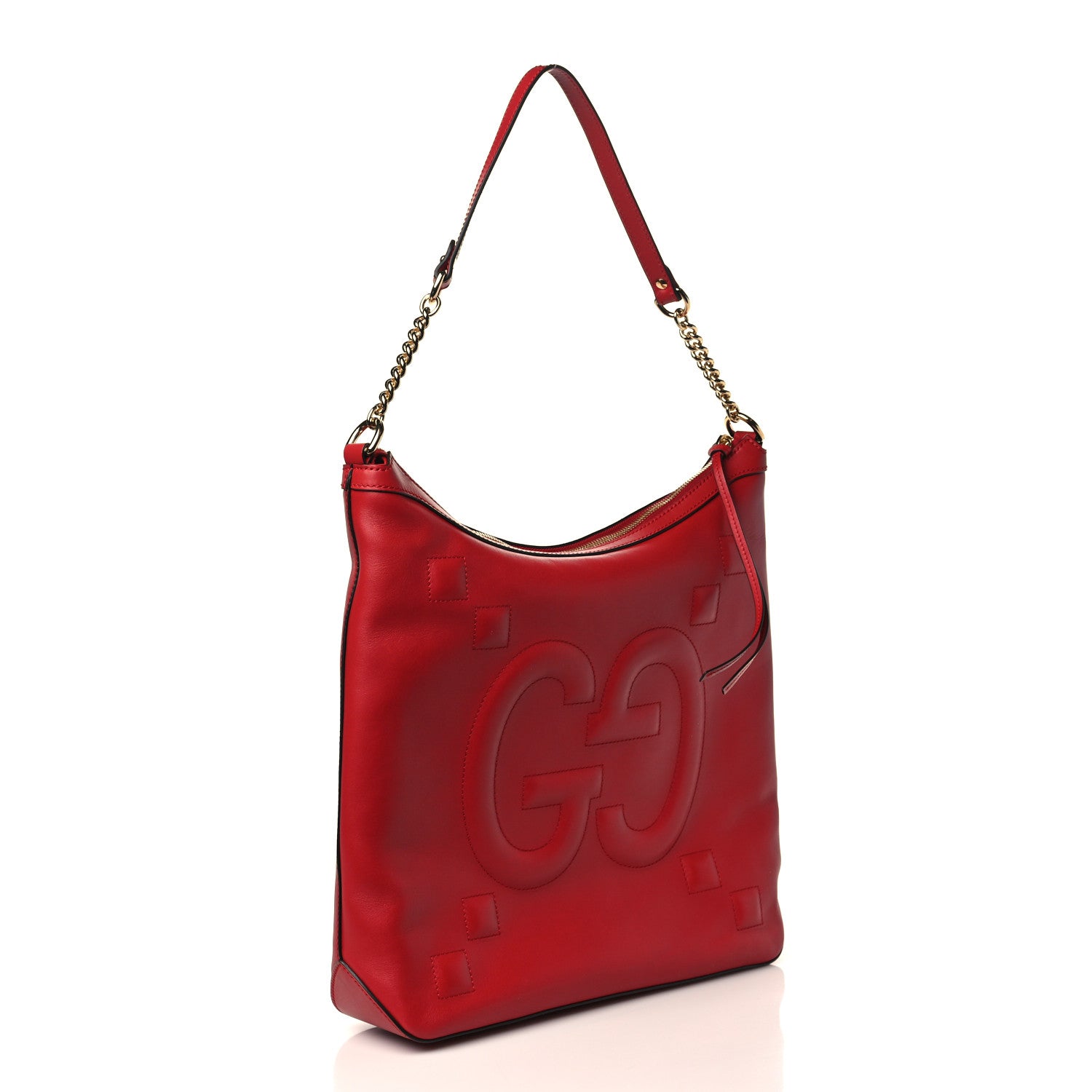 Gucci Apollo Calfskin GG Dadini Embroidered Chain Hobo Hibiscus Red 3 of 9