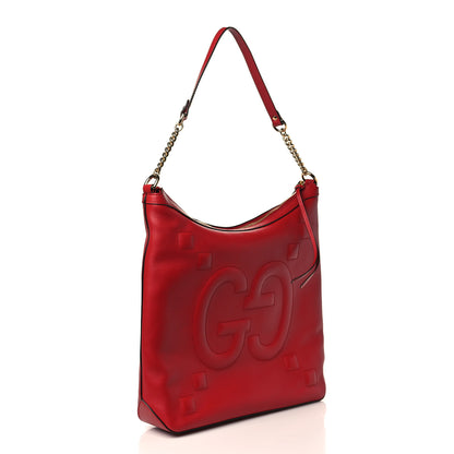Gucci Apollo Calfskin GG Dadini Embroidered Chain Hobo Hibiscus Red 3 of 9