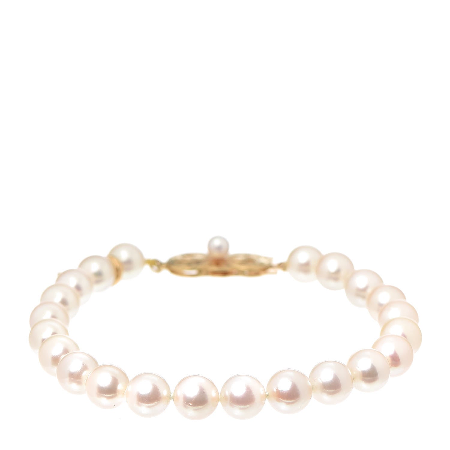 Mikimoto 18K Yellow Gold Akoya Cultured Pearl 6-6.5mm Strand Bracelet 1 of 6