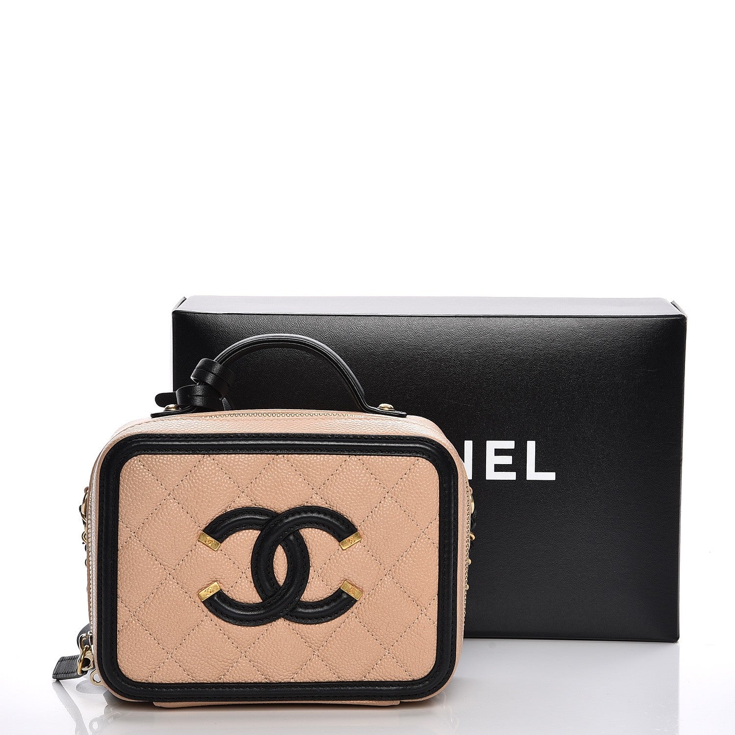 Chanel Caviar Quilted Small CC Filigree Vanity Case Beige Black 9 of 9