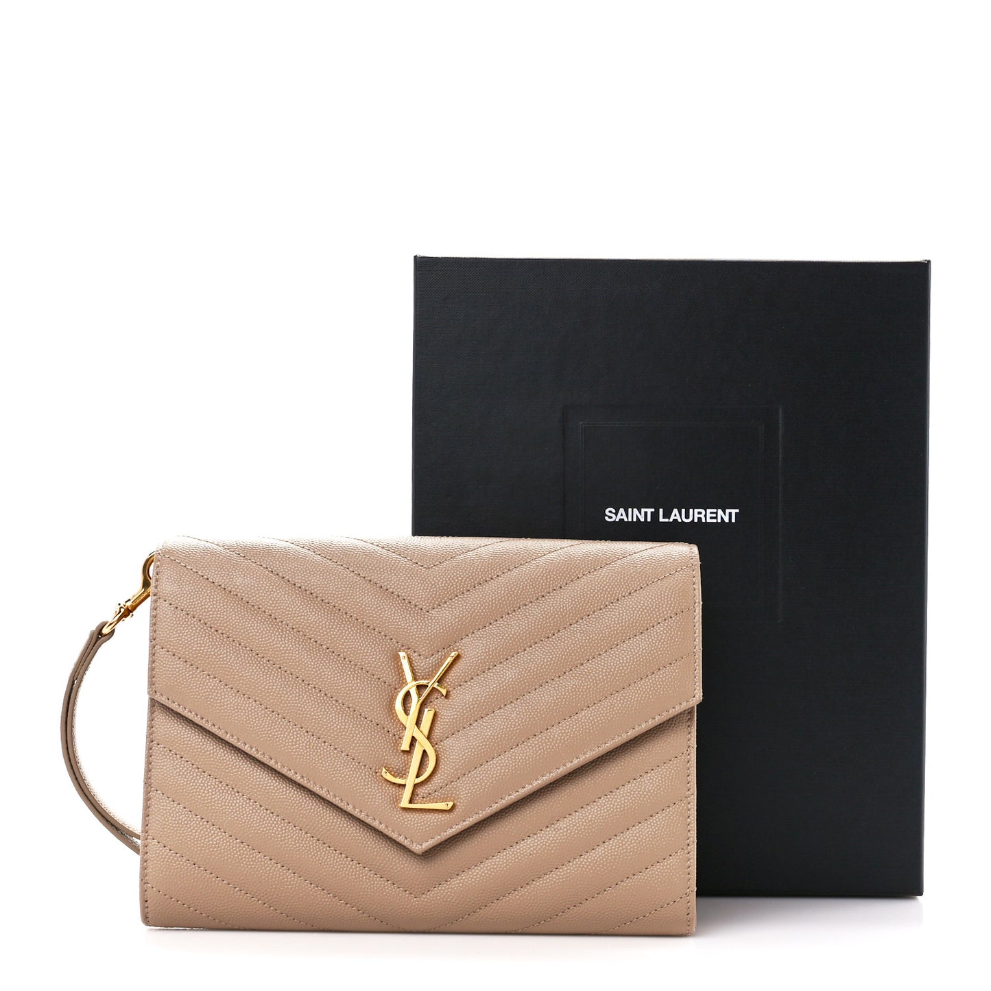 Grain De Poudre Matelasse Chevron Monogram Envelope Clutch Dark Beige