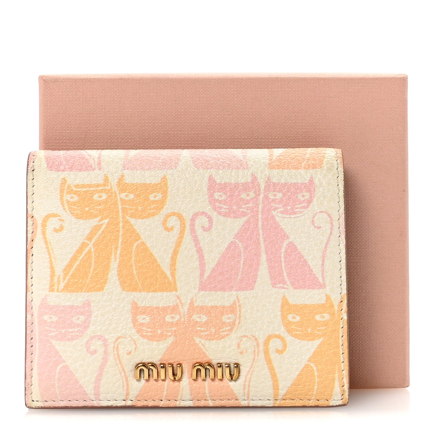 Goatskin Madras Cats Wallet White Multicolor
