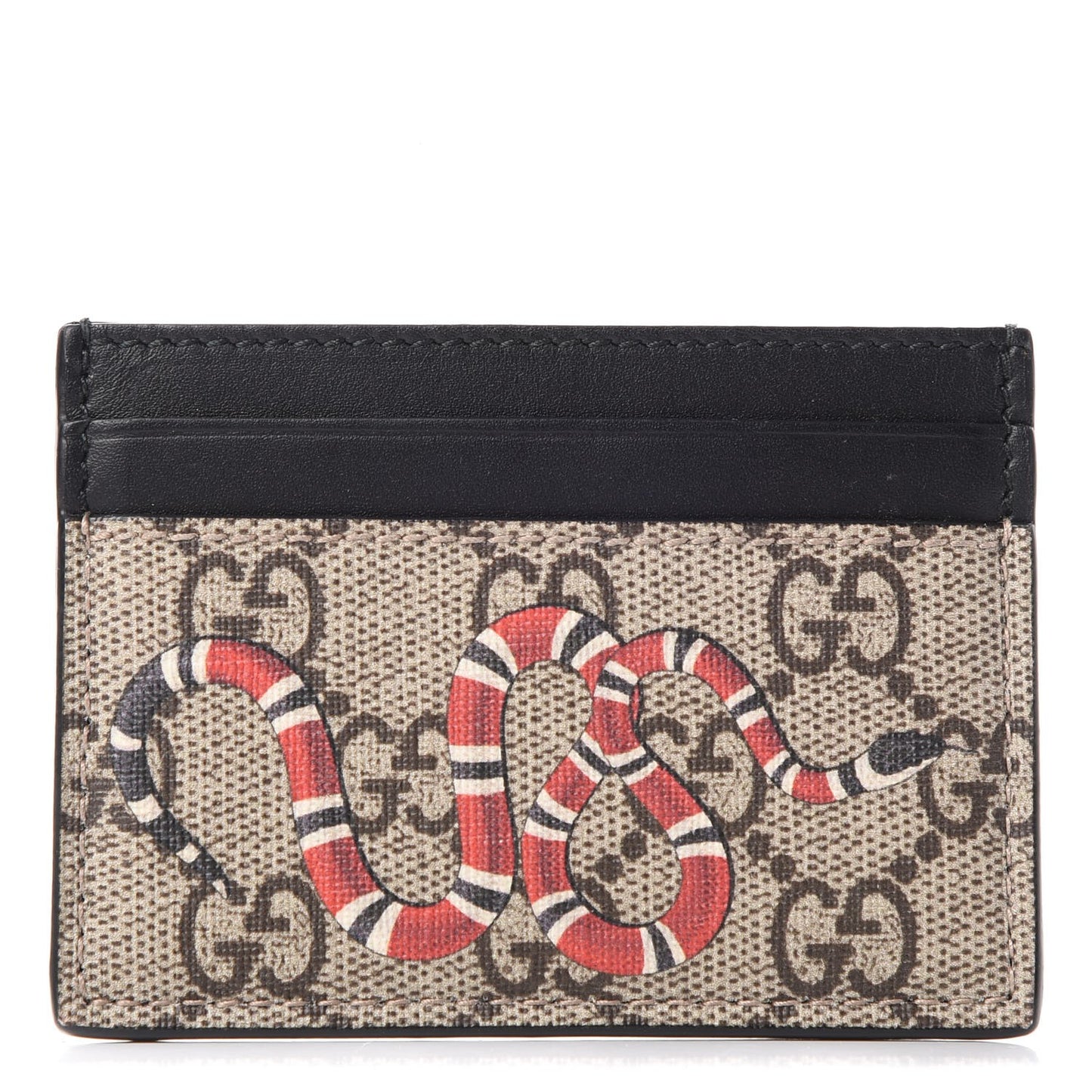 GG Supreme Monogram Kingsnake Card Holder Beige Black