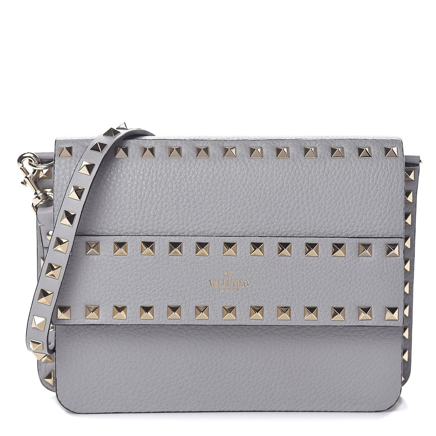 Pebbled Calfskin Rockstud Side Slip Crossbody Pastel Grey