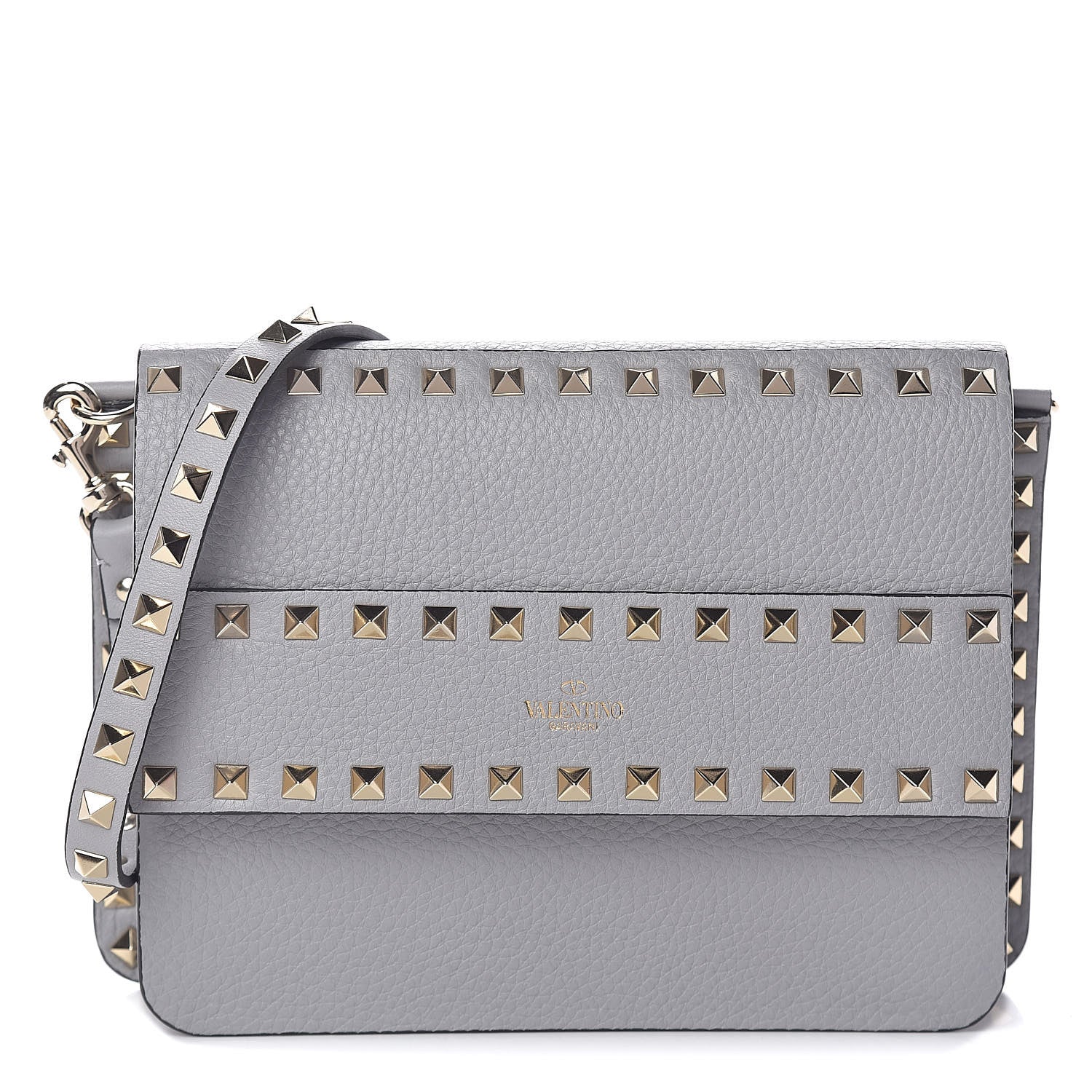 Valentino Garavani Pebbled Calfskin Rockstud Side Slip Crossbody Pastel Grey 2 of 10