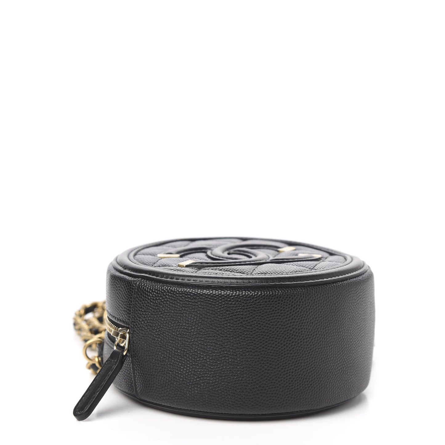 Caviar Quilted Round Filigree Crossbody Black