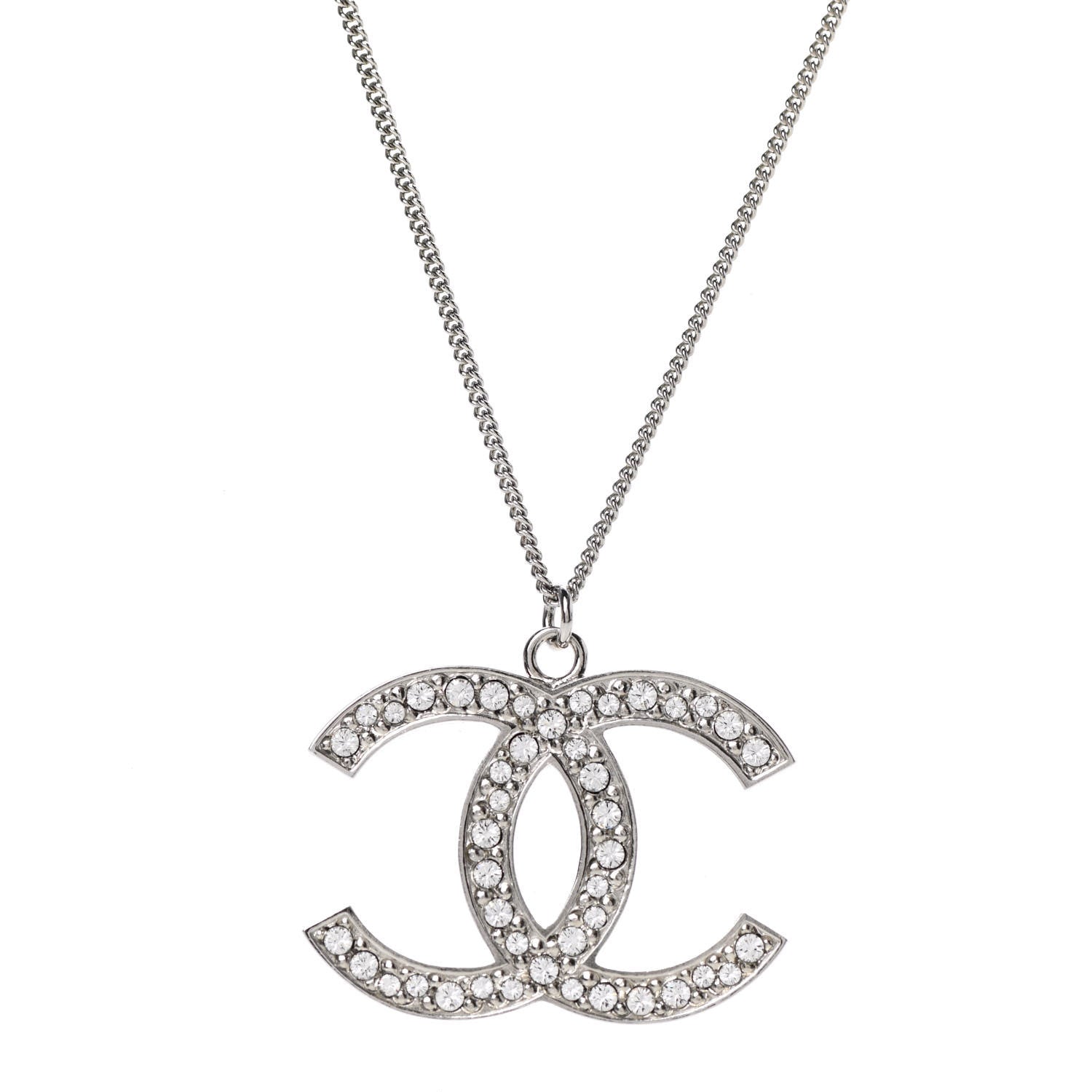 Chanel Crystal Large CC Necklace Silver 1 of 6