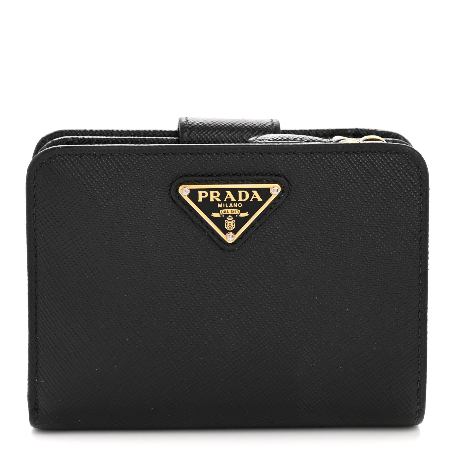 Prada Saffiano Compact Zip Around Wallet Black 1 of 9