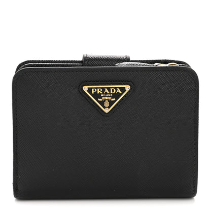 Prada Saffiano Compact Zip Around Wallet Black 1 of 9