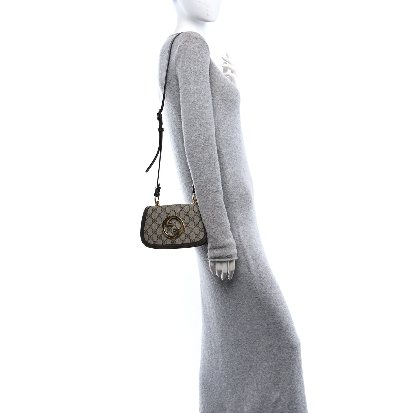 GG Supreme Monogram Textured Dollar Calfskin Mini Blondie Chain Shoulder Flap Bag Beige Ebony New Acero