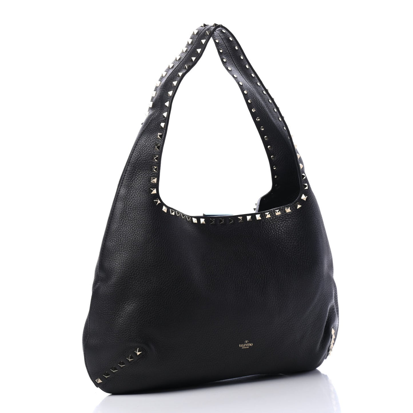 Grained Calfskin Large Rockstud Hobo Black