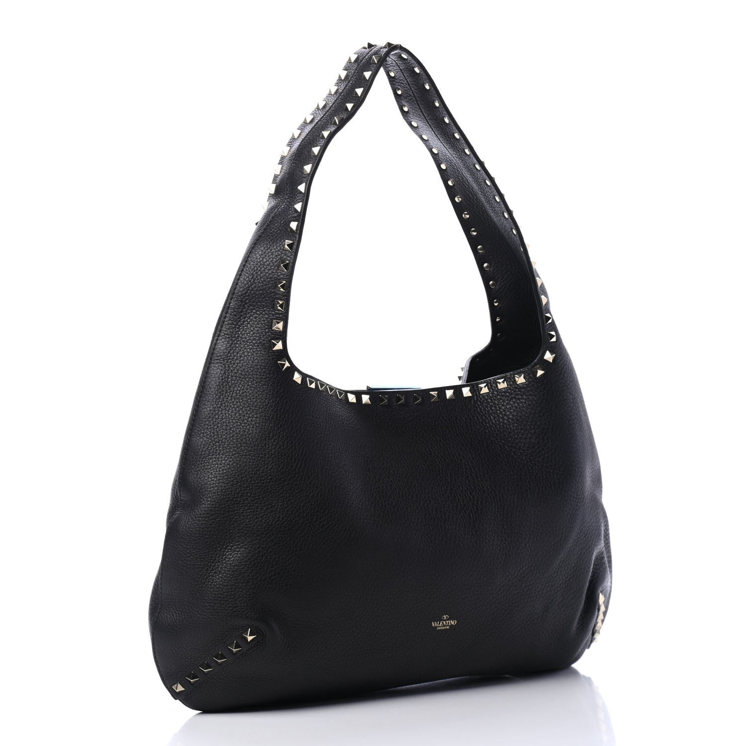 Valentino Garavani Grained Calfskin Large Rockstud Hobo Black 2 of 4