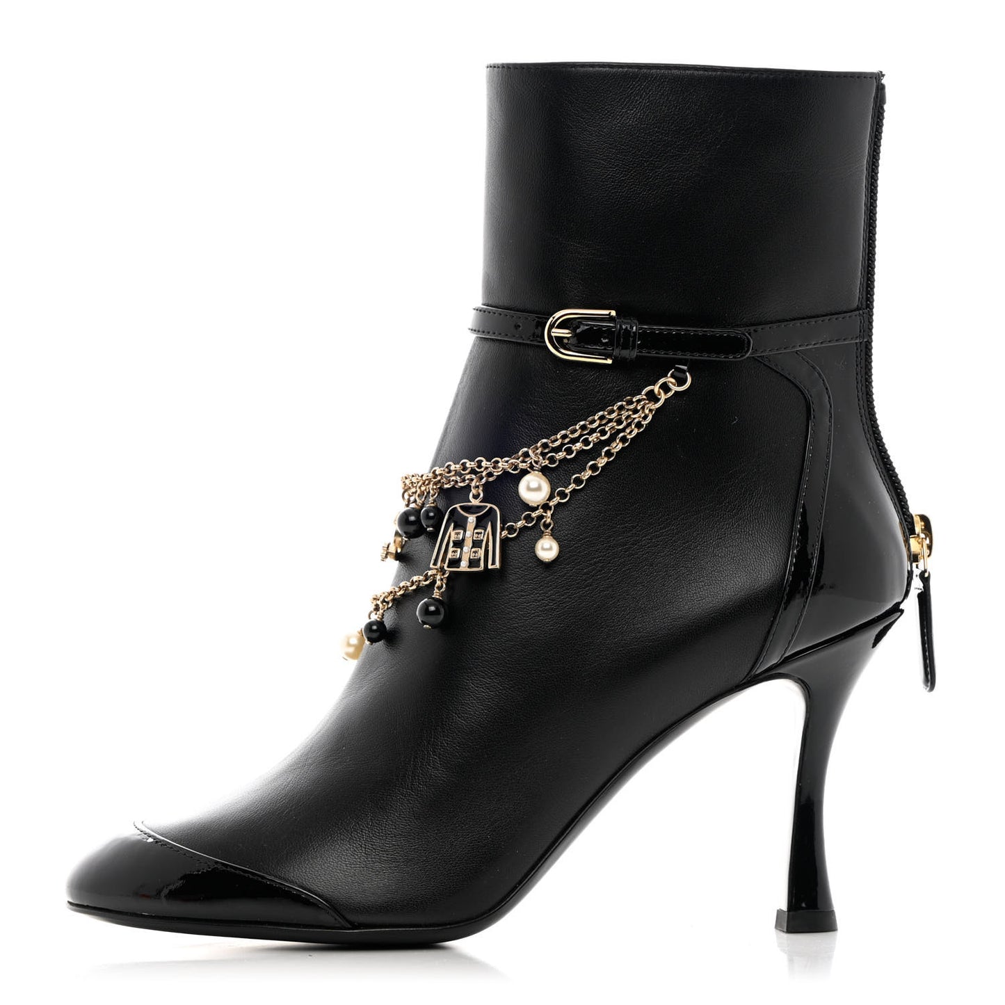 Lambskin Patent Calfskin Ankle Boots 37 Black
