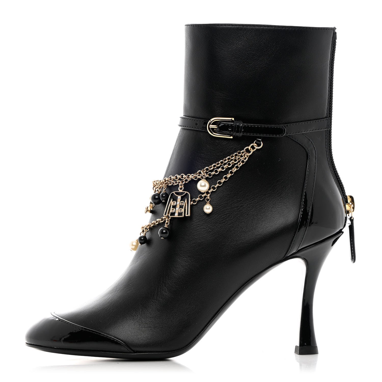 Chanel Lambskin Patent Calfskin Ankle Boots 37 Black 1 of 12
