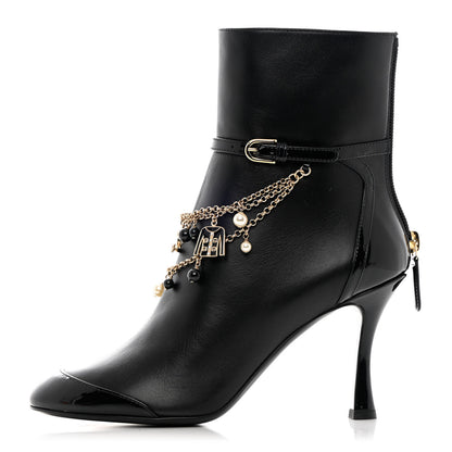 Chanel Lambskin Patent Calfskin Ankle Boots 37 Black 1 of 12