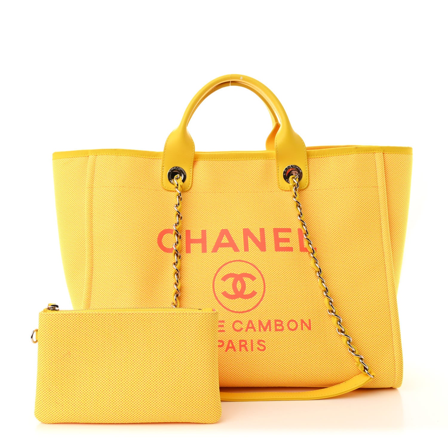 Chanel Mixed Fibers Calfskin Deauville Medium Tote Yellow Orange 3 of 13
