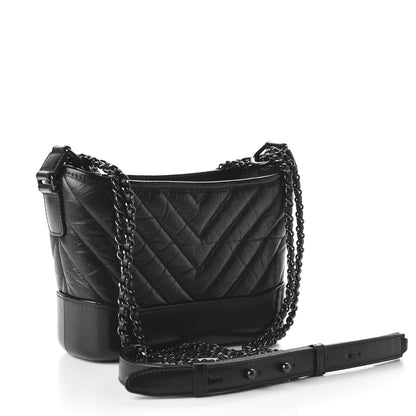 Chanel Aged Calfskin Chevron Quilted Small Gabrielle Hobo So Black 3 of 10