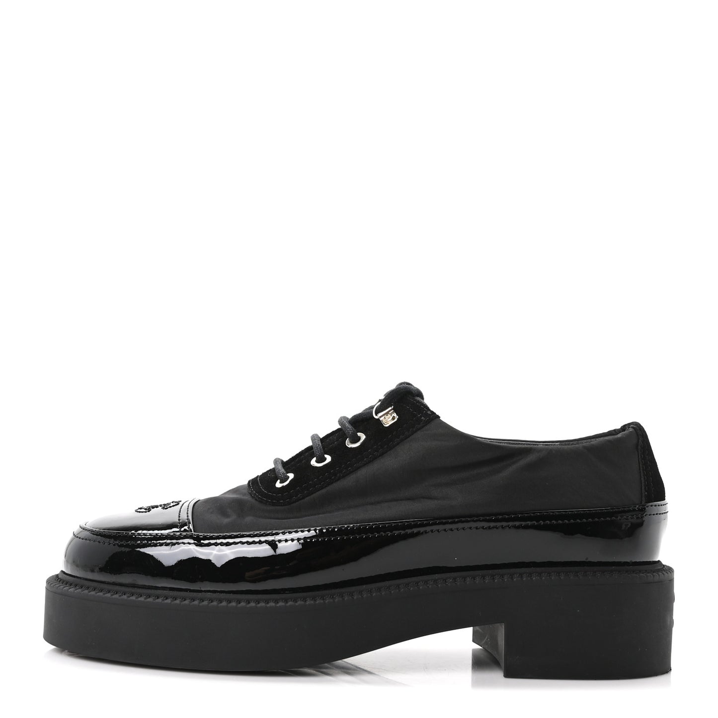 Nylon Suede Patent Calfskin CC Captoe Lace Up Oxfords 39.5 Black