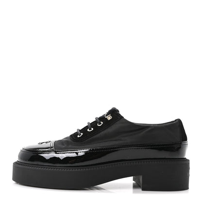 Chanel Nylon Suede Patent Calfskin CC Captoe Lace Up Oxfords 39.5 Black 1 of 10